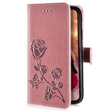 Robinsoni Cover Compatibile con Samsung Galaxy J8 2018 Case Scintillare Glitters Lucido Portafoglio Libro Custodia Rosa Stampato Pelle PU Libretto Cover Foglio Flip Magnetica Fiore Caso, Oro Rosa