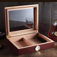 Umidificatore a scatola isolante 6 Sigari Humidor Dispositivo di Raffreddamento Portatile Legno di Cedro Cigar Idratante Governo Prospettiva Tetto Apribile Due Aree di Stoccaggio Igrometro Esterno