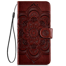 URFEDA Pelle Libretto Custodia Compatibile con Galaxy A11 Cover Libretto Portafoglio 3D Girasole Fiore Di Mandala Case Antiurto Cover Silicone Morbido Custodia Magnetico Taccuino Flip Custodia Marrone