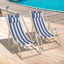 TolleTour Lettino da Giardino Pieghevole Lettino in Legno con braccioli e Cuscini Lettino da Spiaggia Rimovibile per Giardino, terrazza e Balcone 120 kg Max. (Strisce Blu e Bianche)