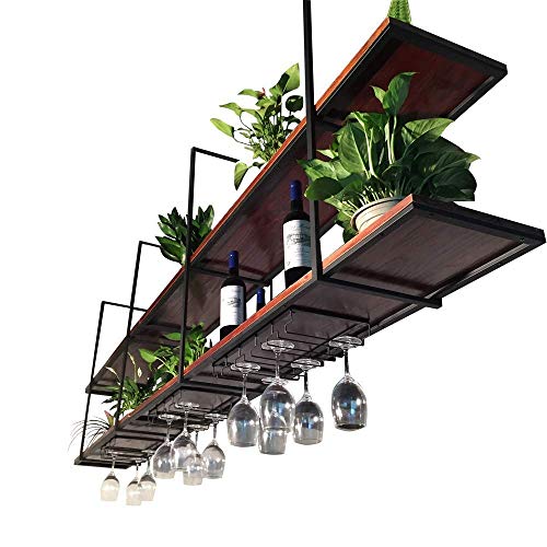 Mobili per la casa Mensola in legno in ferro battuto americano | Bar Cafe Appendiabiti a Soffitto | Cremagliera del vino della decorazione della cornice della pianta creativa Portabottiglie A + (Di
