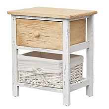 Rebecca Mobili Comodino piccolo, cassettiera con 2 cassetti di vimini, legno, bianco, shabby chic, camera bagno - Misure: 42 x 40 x29 cm (HxLxP) - Art. RE4196