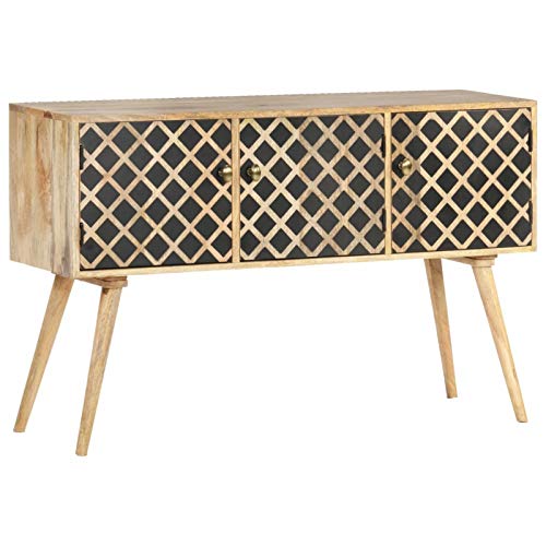 Tidyard Credenza in Legno Massello di Mango con 3 Ante,Credenza per Soggiorno Salotto,Consolle in Legno Massello con Ante 118x35x75 cm