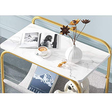 DGHJK Mobili per la casa, tavolino in Finto Marmo Soggiorno Salva Spazio Tavolo angolare Comodino Camera da Letto in Ferro battuto Dorato con portariviste con Custodia, 55x32x60CM