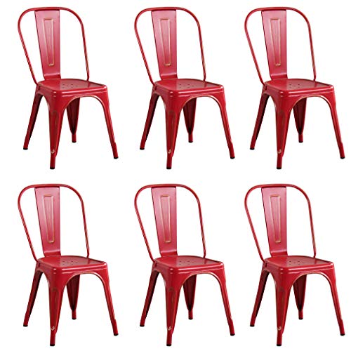Milani Home s.r.l.s. Set di 6 Sedie in Metallo di Design Moderno Industrial Vintage Colore Rosso Antico Ossidato per Sala da Pranzo Bar Ristorante Soggiorno