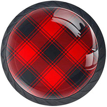 Buffalo Plaid Pattern Rosso Nero Inclinato Pomelli per Porta Set di 4 Pomelli per Mobili Manopole per Cassetti Cucina Armadio Vetro