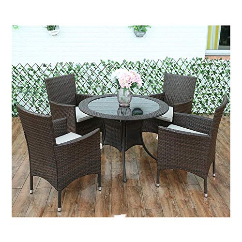 HLZY Tavolo in Vimini in Rattan mobili in Patio e Set s Patio Mobili da Giardino Tavolo e sedie Set Set di Vetro Top Tavolino da caffè Patio Set per Giardino all'aperto a Bordo Piscina