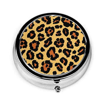 Contenitore per pillole rotondo scuro con stampa leopardo, 3 scomparti, in metallo, per medicina e vitamine, per viaggi all'aperto