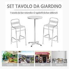 Outsunny Set Tavolino Alto con 2 Sgabelli da Bar, Arredamento da Giardino in Alluminio e Acciaio Colore Argento