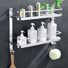 AINIYF Bagno Bagno Doccia Mensola Organizzatore a Parete Punch Libero rettangolo di Alluminio dello Spazio 1/2 Livello Rete Hook Up di Scarico, Argento