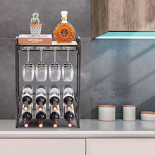 Kingrack 8 portabottiglie in metallo con portabicchieri e supporto per vino e tavolo, 4 ripiani per vino, supporto per vino, supporto per cucina, cantina, bar, piano di lavoro