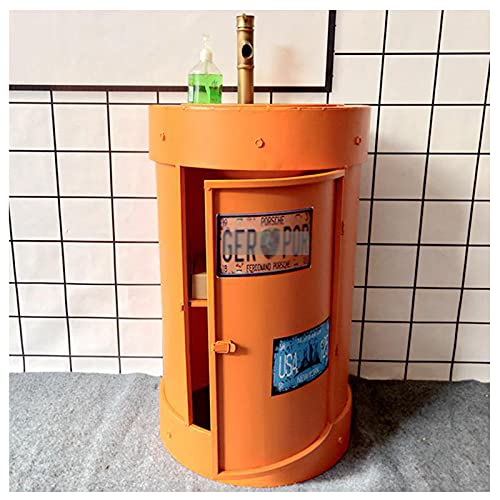 YRRA Moderno Bagno Singolo Mobile Sottolavabo, Autoportante Stile Industriale Mobile Lavabo Mobili di Stoccaggio con Rubinetto e Scarico 19,6 x 33,4 Pollici,Arancia,Without Mirror