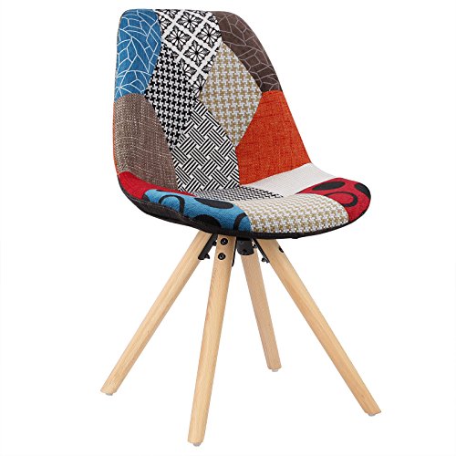 WOLTU BH52mf-1 Sedia Sala da Pranzo Sgabello con Schienale in Plastica e Tessuto di Lino Senza Braccioli Gambe di Legno Patchwork