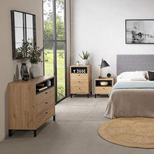 VS Venta-stock Comodino Javea 1 cassetto e 1 nicchia, Color Legno e Nero, 45 cm (Larghezza) 40 cm (profonditá) 47,5 cm (Altezza)