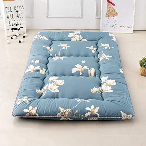 WSZGR Giapponese Pavimento Sleeping Pad Tatami Mat,Fiore Magnolia Blu Futon Materasso,100% Cotone Stampato Pieghevole Campeggio Materasso Blu 100x200cm/39x79inch
