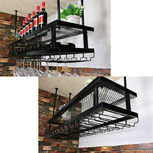 Scaffale da parete classico a 2 ripiani in ferro metallo per vino, mensola da parete a soffitto, porta bottiglie di vino e bicchieri da appendere (dimensioni: 50 x 30 cm)