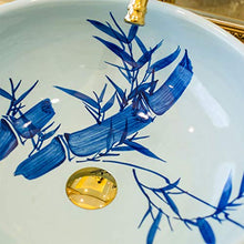 Lavabo da Bagno a Prova di Spruzzi d'Acqua in Ceramica per Hotel con Contenitore lavabo in Ceramica Bianco e Blu Rotondo Lavandini Bagno