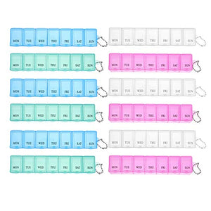 DOITOOL - Contenitore per pillole da viaggio, 12 pezzi, 7 griglie settimanali per pillole, scatola per medicine con catena