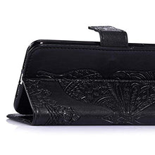 Saceebe Compatibile con Huawei Y5 2018 Custodia pelle Cover a libro Portafoglio Flip Case [Custodia in pelle goffrata con fiori e farfalle con cordino] anteriore e posteriore Bumper Case,nero