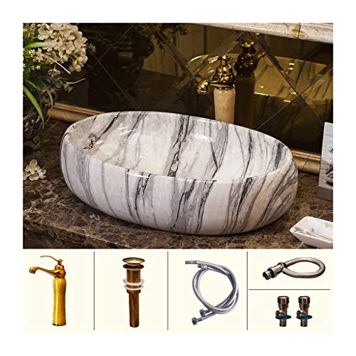 lilili Lavabo da Appoggio Lavandini Ovali in Stile Vintage in Ceramica in Stile Vintage for Lavabo Lavabo da Appoggio in Ceramica Lavabo Lavandino Bagno 63x42x13cm (Color : There Are Accessories)