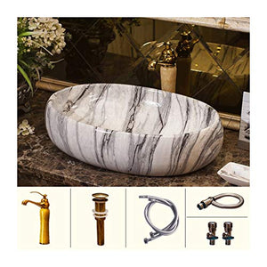 lilili Lavabo da Appoggio Lavandini Ovali in Stile Vintage in Ceramica in Stile Vintage for Lavabo Lavabo da Appoggio in Ceramica Lavabo Lavandino Bagno 63x42x13cm (Color : There Are Accessories)
