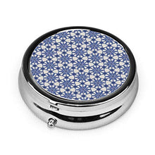 Scatola rotonda per medicina portatile, mini pillole in metallo, dispenser per pillole tascabili, borsa da viaggio, blu Delft Snow