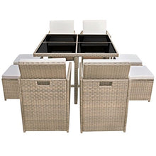 Festnight Set da Pranzo da Giardino con Cuscini, Tavolo Sedie da Giardino, Set Mobili da Giardino in Polyrattan Beige 9 pz