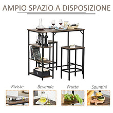 HOMCOM Set Tavolo Alto con 2 Sgabelli e Scaffale Stile Industriale in Metallo e Legno, Arredamento Moderno Bar e Cucina, Marrone Rustico