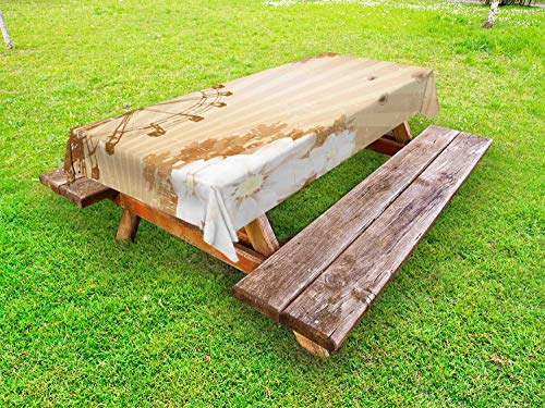 ABAKUHAUS Ruota panoramica Tovaglia da Esterno, Vintage Flora Fun Giro, Tovaglia da Picnic Lavabile Decorativa, 145 cm x 305 cm, Umber Tan