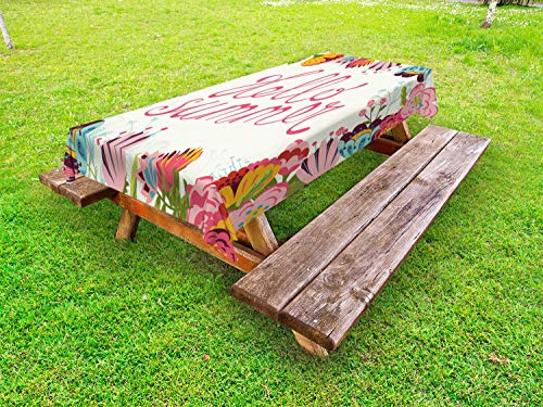 ABAKUHAUS Fiore di Campo Tovaglia da Esterno, Ciao Summer Garden Art, Tovaglia da Picnic Lavabile Decorativa, 145 cm x 305 cm, Avorio e Multicolore