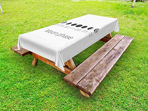 ABAKUHAUS Fase lunare Tovaglia da Esterno, Astronomia Infografica, Tovaglia da Picnic Lavabile Decorativa, 145 cm x 305 cm, Taupe Grey Dark Grey
