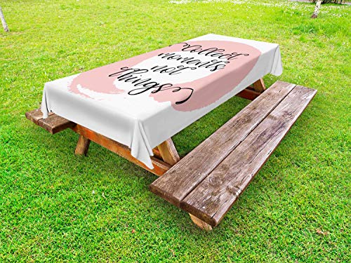 ABAKUHAUS Detto Tovaglia da Esterno, Streak Grassetto con Typography, Tovaglia da Picnic Lavabile Decorativa, 145 cm x 265 cm, Rose Charcoal Grey Bianco