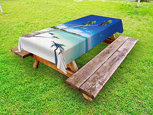 ABAKUHAUS Fiji Tovaglia da Esterno, Alberi Appeso sopra Una Laguna, Tovaglia da Picnic Lavabile Decorativa, 145 cm x 210 cm, Blu di Cobalto Turchese