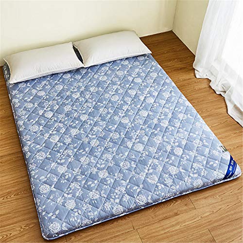 JIEJIELL Tradizionale Pad da Pavimento Giapponese,Ispessimento Banda Elastica Rinforzata Stuoia per Pavimenti in Tatami Addormentata,Stampa Reattiva Tintura Futon-Blu 90x200cm(35x79inch)