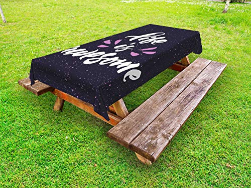 ABAKUHAUS Detto Tovaglia da Esterno, Testo positiva sul Lilla Macchie, Tovaglia da Picnic Lavabile Decorativa, 145 cm x 210 cm, Dark Blue Grey Lavanda