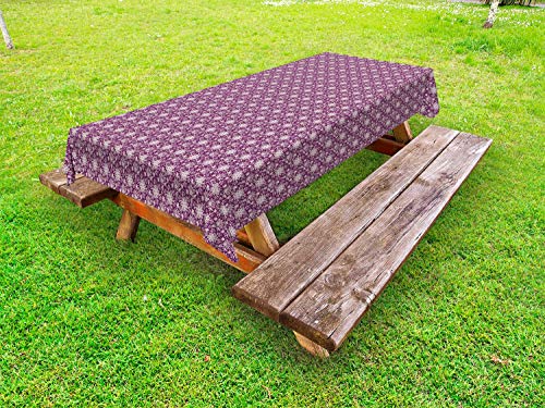 ABAKUHAUS Floreale Tovaglia da Esterno, Pizzo Come Elementi Floreali, Tovaglia da Picnic Lavabile Decorativa, 145 cm x 265 cm, Prugna e Avorio