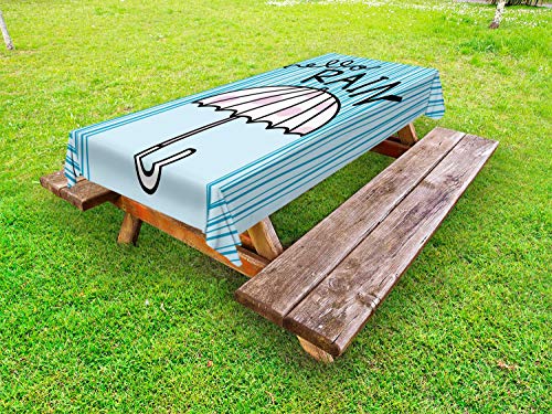 ABAKUHAUS Autunno Tovaglia da Esterno, Ciao Pioggia Formulazione Ombrello, Tovaglia da Picnic Lavabile Decorativa, 145 cm x 210 cm, Pale Blue Malva