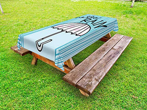 ABAKUHAUS Autunno Tovaglia da Esterno, Ciao Pioggia Formulazione Ombrello, Tovaglia da Picnic Lavabile Decorativa, 145 cm x 210 cm, Pale Blue Malva