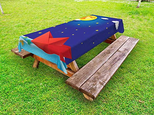 ABAKUHAUS Luna Piena Tovaglia da Esterno, Origami Style Barca, Tovaglia da Picnic Lavabile Decorativa, 145 cm x 265 cm, Scuro Lavanda Multicolor