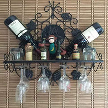 MYHZH Parete Wine Rack attaccatura del Supporto di Bottiglia del Vino Metallo Ferro Vino Calici Holder Mensole Calici Bagagli - Contiene 2 Bottiglie e 4 Bicchieri, Home Bar Mobili,Nero