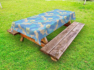 ABAKUHAUS Natura Tovaglia da Esterno, Retro Fiori Blu e Leafs, Tovaglia da Picnic Lavabile Decorativa, 145 cm x 210 cm, Ceil Blu Cielo Azzurro Pallido