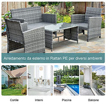 Outsunny Set Mobili 4 Pezzi Divanetto 2 Poltrone Tavolino da Giardino Metallo, Rattan 108.5 x 61.5 x76.5 cm