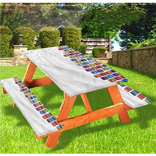 Tovaglia moderna per tavolo da picnic e panchina, con bordo elastico, 60 x 72 cm, set da 3 pezzi per campeggio, sala da pranzo, all'aperto, parco, patio