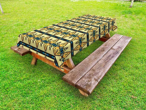 ABAKUHAUS Tradizionale Tovaglia da Esterno, Ethnic Motif Triangoli, Tovaglia da Picnic Lavabile Decorativa, 145 cm x 210 cm, Pastello Giallo Albicocca