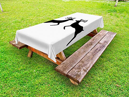 ABAKUHAUS Caccia dei Cervi Tovaglia da Esterno, Reindeer Silhouette, Tovaglia da Picnic Lavabile Decorativa, 145 cm x 210 cm, Charcoal Grey Bianco