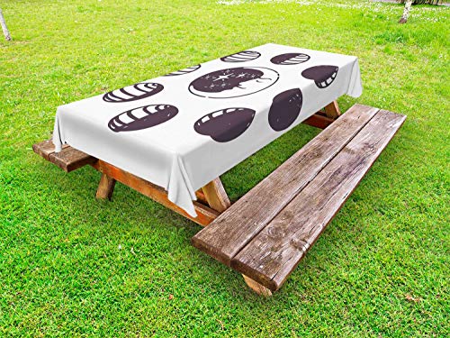 ABAKUHAUS Fase lunare Tovaglia da Esterno, Minimal Art Lunar, Tovaglia da Picnic Lavabile Decorativa, 145 cm x 265 cm, Malva Scuro e Bianco