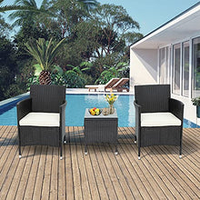 Belissy Set di mobili da giardino in rattan sintetico, poltrone da giardino moderne, mobili da balcone, set da 2 persone, 1 tavolo e 2 poltrone, set per balcone e terrazzo (rattan nero)