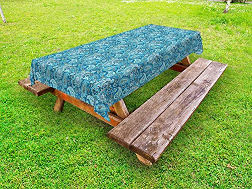 ABAKUHAUS Blu Paisley Tovaglia da Esterno, Flower Ti Piace Elementi, Tovaglia da Picnic Lavabile Decorativa, 145 cm x 265 cm, Blue Sea Almond Verde
