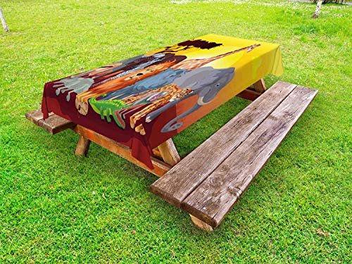 ABAKUHAUS Esotico Tovaglia da Esterno, Cartoon Wildlife, Tovaglia da Picnic Lavabile Decorativa, 145 cm x 265 cm, Multicolore