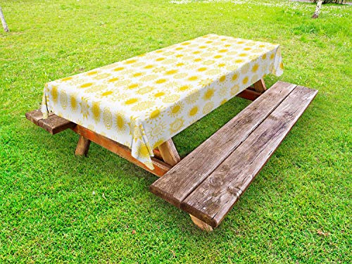 ABAKUHAUS Asilo Tovaglia da Esterno, Sole, Tovaglia da Picnic Lavabile Decorativa, 145 cm x 265 cm, Senape e Bianco